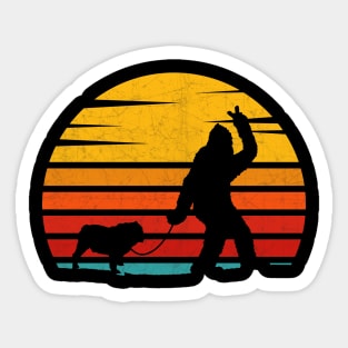 Vintage Retro Bigfoot Walking Bulldog Sticker